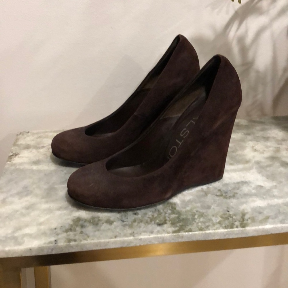 Halston suede wedge heels